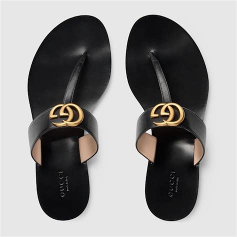 leather thong with double g slides gucci|Double G leather thong sandals in black .